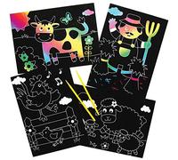 Baker Ross AX107 Farm Scratch Art Pictures, for Kids Arts and Crafts Projects (Pack of 10), Assorted, White