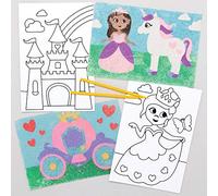 Baker Ross AX124 Princess Sand Art Pictures, Self Adhesive Pre-Designed Images for Childrens Glitter Art (8 Pack)
