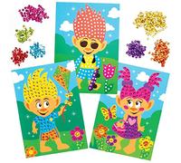 Baker Ross AX128 Hairy Heads Sequin Picture Kits, for Kids Arts and Crafts Projects (Pack of 4), Assorted