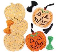 Baker Ross AX248 Pumpkin Wooden Cross Stitch Decoration Kits - Pack of 5, Halloween Decorations for Kids to Make and Display, Ideal Kids Arts and Crafts Project