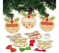 Baker Ross AX354 Christmas Pudding Wooden Cross Stitch Decoration Kits - Pack of 5, Christmas Decorations for Kids to Make and Display, Ideal Kids Arts and Crafts Project