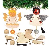 Baker Ross AX386 Wooden Angel Puppet Decoration Kits - Pack of 4, Christmas Decorations to Design and Display, Homemade Christmas Crafts for Kids