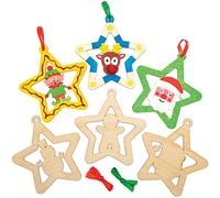 Baker Ross AX415 Star Wooden Bauble Decorations - Pack of 10, Christmas Tree Ornaments for Creative Art and Craft Activities to Paint and Decorate