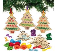 Baker Ross AX424 Christmas Tree Wooden Cross Stitch Kit - Pack of 5, Tree Decorations, Kids Arts and Crafts Activity, Xmas Craft Pack