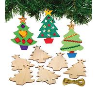 Baker Ross AX425 Christmas Tree Wooden Decorations - Pack of 12, Make Your Own Christmas Decorations and Christmas Ornaments, Great Christmas Crafts for Kids