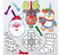 Baker Ross AX485 Christmas Sand Art Decorations - Pack of 12, Festive Tree Ornaments for Creative Craft Activities to Make and Decorate