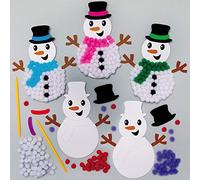 Baker Ross AX523 Snowman Pom Pom Tree Decoration Kits - Pack of 5, Homemade Christmas Ornaments for Kids Arts and Crafting Activities