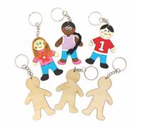 Baker Ross AX679 People Keyring Blanks - Pack of 10, Wooden Bag Dangler Creative Activities for Kids Arts and Crafts or Keychain Making Projects
