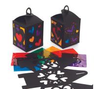 Baker Ross AX727 Heart Lantern Kits - Pack of 4, Stained Glass Papercrafts for Kids to Decorate This Valentine's Day