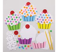 Baker Ross AX736 Cupcake Pom Pom Kits - Pack of 5, Creative Art and Craft Supplies for Kids to Make, Decorate and Display