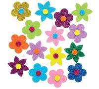 Baker Ross AX881 Flower Glitter Stickers - Pack of 120, 40mm, 24 Designs, Assorted Colours, Glitter Stickers, Craft Decorating