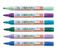 Baker Ross AX993 Mermaid Deco Paint Pens - Pack of 6, Arts and Crafts Supplies, Acrylic Markers for Kids, Paint Markers for Children