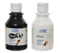 Baker Ross Black & White Acrylic Paint Pack 150ml - Pack of 4, Kids Paint