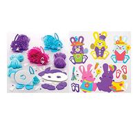 Baker Ross Bunny Pom Pom Kits - Pack of 3 Easter Crafts for Kids, Mix & Match Decorations - Pack of 8
