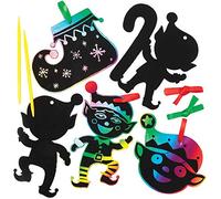 Baker Ross Christmas Elf Scratch Art Decorations Pack of 10 - Christmas Decoration Craft Kit for Kids, Festive Craft Activities for Children (AX395)