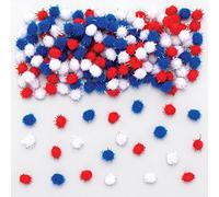 Baker Ross CN138 Red White and Blue Self-Adhesive Glitter Pom Poms - Pack of 200, British Themed Arts and Crafts Supplies