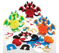 Baker Ross Dragon Pom Pom Kits - Pack of 3, Arts and Craft Kit, Crafts for Kids (FE247)