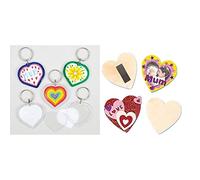 Baker Ross E775 Make Your Own Heart Keyring Kit, White, 35mm x 39mm & EF359 Wooden Heart Magnets, 8cm