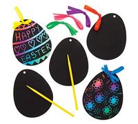 Baker Ross EA1655 Scratch Art Egg Decorations (Pack of 12) For Children to Design & Make, Assorted