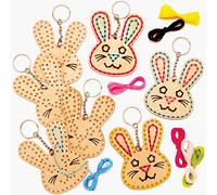 Baker Ross Easter Bunny Wooden Threading Keyrings - Pack of 5, Keyring Making Kit for Kids (AT422)