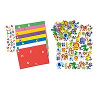 Baker Ross EC170 Self Adhesive Uppercase Alphabet (Pack of 600) Puffy Scrapbook Stickers & EV3115 Jungle Animal Foam Stickers (Pack of 96) Self Adhesive Puffy Scrapbook Stickers