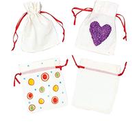 Baker Ross EF564 Mini Fabric Drawstring Treat Bags for Children to Decorate & Personalise (Pack of 6),10cm x 12cm