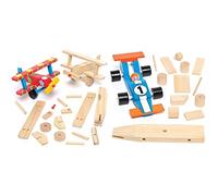Baker Ross EF657 3D Wooden Aeroplane Kits - Ideal for Kids' Arts and Crafts, Gifts, Keepsakes and More (Pack of 2) & AG769 Paint Your Own Wooden Racing Car, Craft Kits (Pack of 2), 2 Pack
