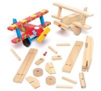 Baker Ross EF657 3D Wooden Aeroplane Kits - Pack of 2, 12cm, Wooden Models, Assembly Set, Paintable Model, Toy Planes