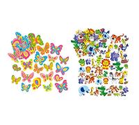 Baker Ross EF805 Butterfly (Pack of 102), Backyard Themed Puffy Scrapbook Stickers in Fun Foam Shapes, Assorted & EV3115 Jungle Animal Foam Stickers (Pack of 96) Self Adhesive Puffy Scrapbook Stickers