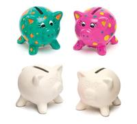Baker Ross EK1452 Customisable Ceramic Piggy Banks for Coins - Creative Art and Craft Supplies for Kids to Make, Personalise and Decorate (Pack of 4), 7.5cm