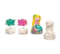 Baker Ross EK1452 Customisable Ceramic Piggy Banks for Coins (Pack of 4), 7.5cm & AR519 Mermaid Piggy Banks-Pack of 2, Ceramic Coin Tins for Kids to Paint, Decorate and Display, 13 x 8 x 8 cm
