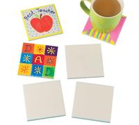 Baker Ross EK3336 Paint Your Own Coasters - Pack of 6, 9.5cm x 9.5cm, Ceramic Coasters, Craft Painting, Decorating Activity