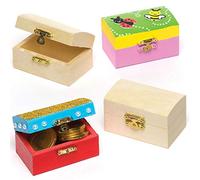 Baker Ross ET127 Mini Wooden Jewellery Box Treasure Chests, Creative Arts and Crafts for Kids (Pack of 4), 8cm x 5cm