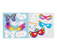 Baker Ross ET773 Decorate Your Own Carnival Mask Kit (Pack of 12) Carnival Masks for Kids to Decorate, White & EF624 Super Hero Colour-In Masks (Pack Of 6) For Kids To Make & Decorate, White