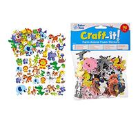 Baker Ross EV3115 Jungle Animal Foam Stickers (Pack of 96) Self Adhesive Puffy Scrapbook Stickers & EV3104 Farm Animal Foam Stickers (Pack of 96) for Kids Arts and Crafts