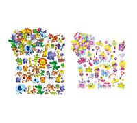 Baker Ross EV3115 Jungle Animal Foam Stickers Self Adhesive Puffy Scrapbook Stickers & ET596 Princess Foam Stickers for Kids Decorating Activities, Scrapbooking and Card Making