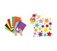 Baker Ross EV4082 Rainbow Self Adhesive Felt Sheet Assorted Rainbow Colour Felt Sheets & EF944 Felt Star Stickers for Kids' Crafts and Art Projects, Cards, Party Bags, and Decorations