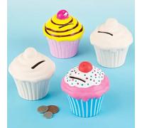 Baker Ross EV5404 Customisable Ceramic Cupcake Coin Banks - Creative Art and Craft Supplies for Kids to Make, Personalise and Decorate (Pack of 2), 10cm