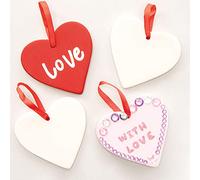 Baker Ross EV5425 Hanging Ceramic Heart Decorations (Pack of 5) For Kids to Decorate and Gift, 6cm