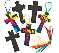 Baker Ross EV599 Scratch Art Crosses, Perfect for Children to Design and Decorate, Ideal for Home Activities, Craft Group Tasks, Sunday School Projects and General School Work (Pack of 12), 15cm