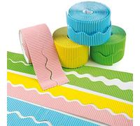 Baker Ross EV772 Pastel Corrugated Borders - Pack of 6 Rolls, 7.5m, Assorted Colours, Display Borders, Classroom Decoration