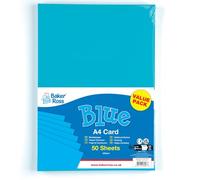 Baker Ross EV868 A4 Blue Card - Pack of 50 Sheets, 220gsm, Cardstock, Crafting, Card Making, Printing