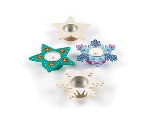 Baker Ross EX7082 Star & Snowflake Wooden Tealight Holders - Pack of 4, Wooden Decorations, Ideal for Christmas Decorations for Kids Crafts