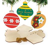 Baker Ross FC117 Christmas Wooden Baubles - Pack of 12, Make Your Own Christmas Decorations, Wooden Crafts for Kids, Hanging Decorations for Christmas Trees