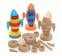 Baker Ross FC163 Rocket Wooden Stacking Kits - Pack of 2, Craft Activities for Kids to Assemble, Decorate and Display, Wood Crafts for Children