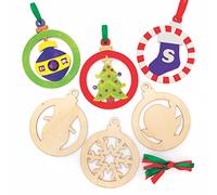 Baker Ross FC190 Christmas Wooden Baubles Decorations - Pack of 10, Make Your Own Christmas Decorations, Wooden Crafts for Kids, Hanging Decorations for Christmas Trees