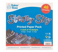 Baker Ross FC213 Starry Sky Printed Paper - Pack of 48, Creative Art Supplies for Kids, Ideal for Craft Activities and Decoration Making