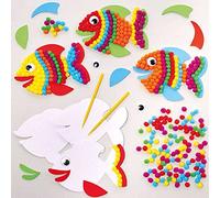 Baker Ross FC769 Rainbow Fish Pom Pom Art Kits - Packs of 5, Pom Pom Arts and Crafts Kit for Kids