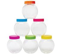 Baker Ross FC889 Storage Jars with Coloured Lids - Pack of 6, Craft Storage Containers with Lids, Jar for Small Beads and Sequins
