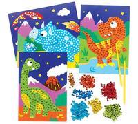 Baker Ross FE115 Dinosaur Sequin Art Kits - Pack of 4, Make Your Own Childrens Art Set, Creative Activities for Kids, Decorate Your Own Arts and Crafts Project